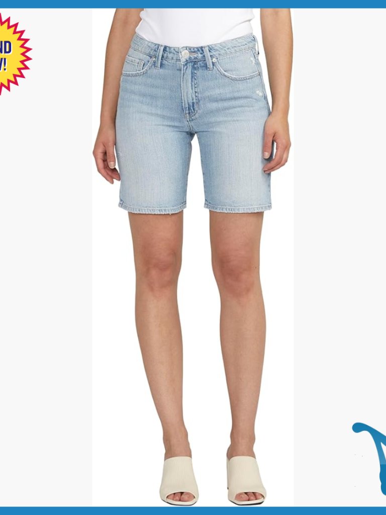 Mid Rise Denim Shorts, 8" Inseam, Slim Fit, 5-Pocket Style
